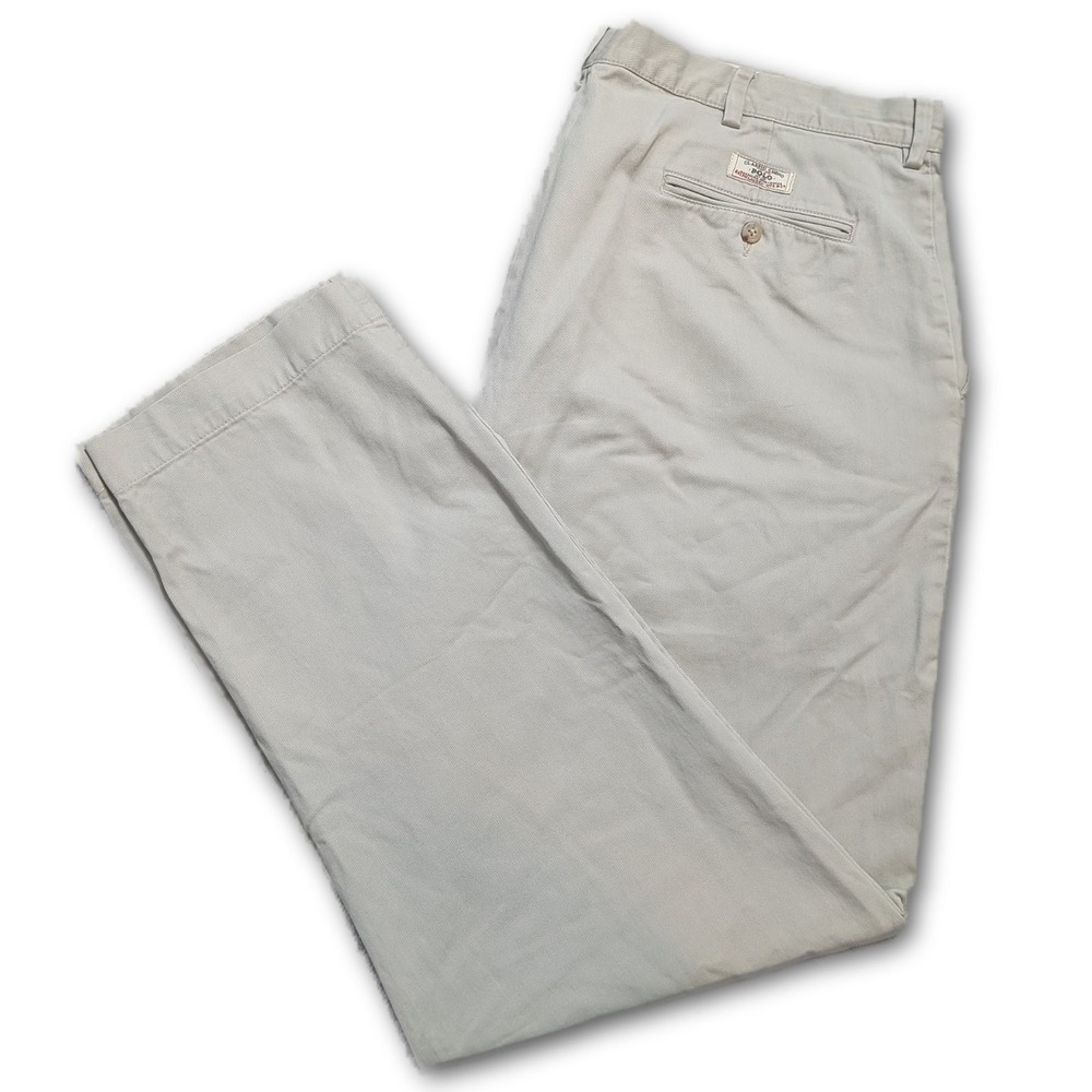 Polo Ralph Lauren Mens 40x32 Classic Chino Pants Khaki Cotton Flat Front